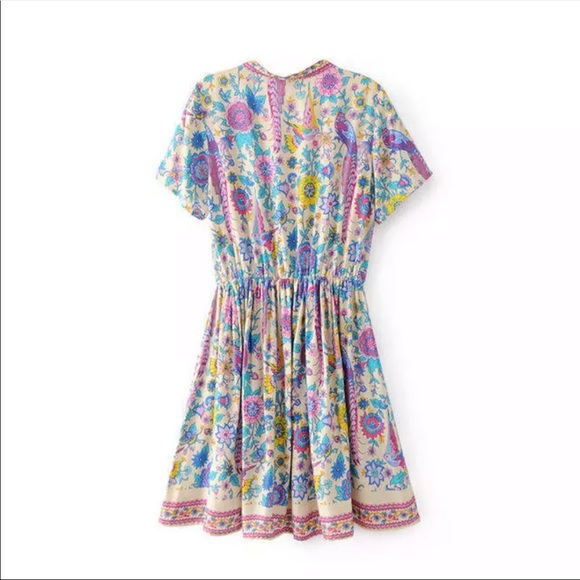Colorful Bird Boho Floral Gypsy Print Dress bold - Picture 5 of 11